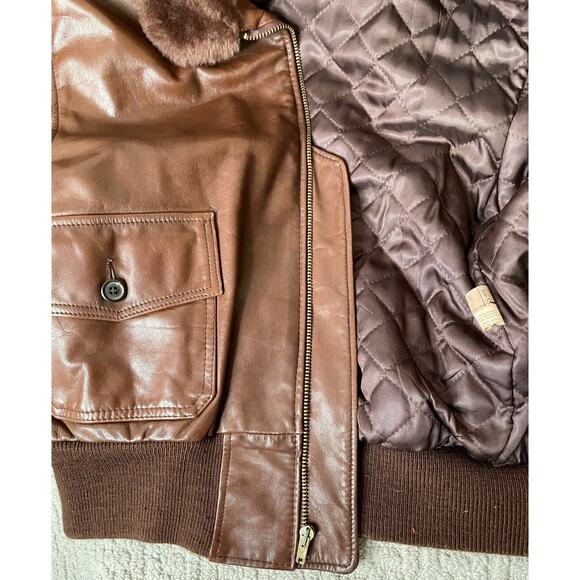 Ralph Lauren Brown Bomber Aviator Jacket Womens 12 Vintage Shearling Collar - Picture 13 of 16